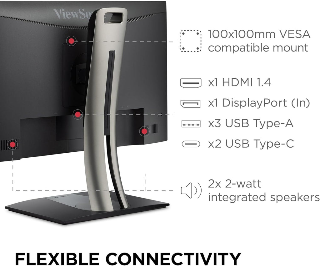 ViewSonic VP2456A 24" 1080p IPS Monitor - Advanced Ergonomics, ColorPro 100% sRGB Rec 709, Pantone Validated, 14-bit 3D LUT, 120Hz, USB, HDMI, DisplayPort, 90W USB C (Renewed)