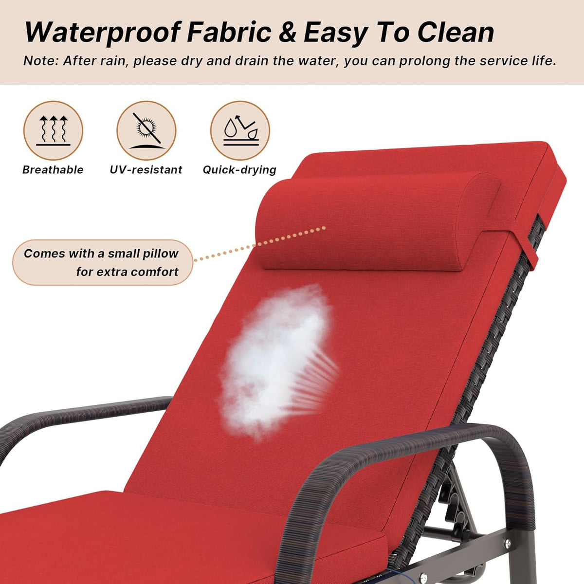 Gotland Patio Chaise Lounge Sets Outdoor Armchair Recliner Rattan Adjustable Back 3 Pieces Cushioned Patio Folding Chaise Lounge with Folding Table