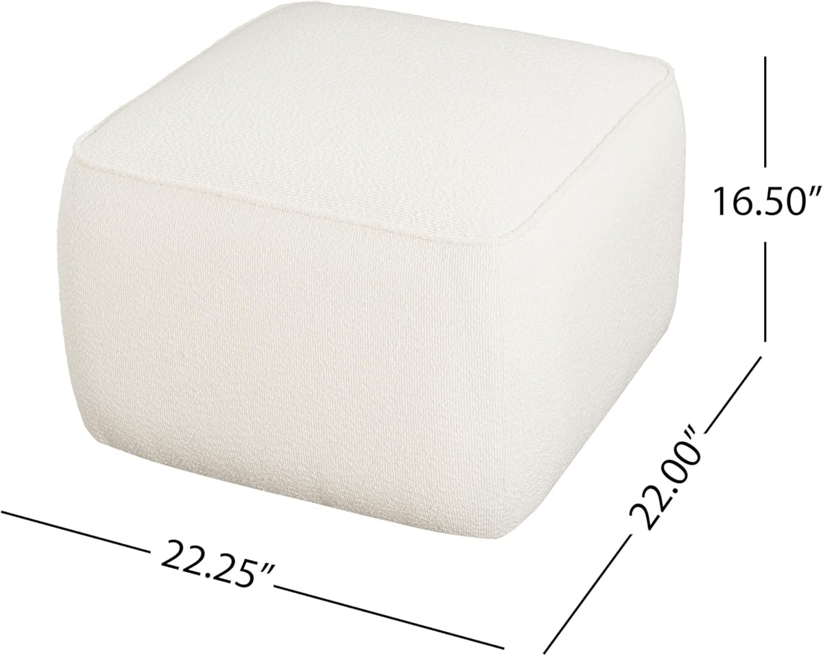 Christopher Knight Home Isa Boucle Pouf Ottoman Foot Rest, Square Fabric Pouffe Ottoman Footstool, Living Room Sofa Couch Extra Seat, Modern Coffee Table for Home Office Bedroom Home Décor, White