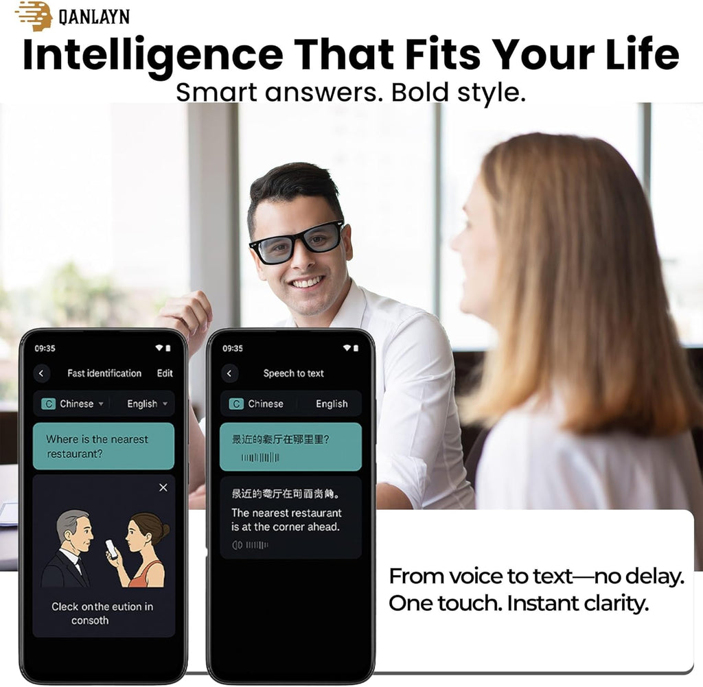 Smart Camera Glasses for Hands-Free Video & Travel Translation, 8MP HD POV Recording, AI Voice Control,Waterproof, photochromic Lenses