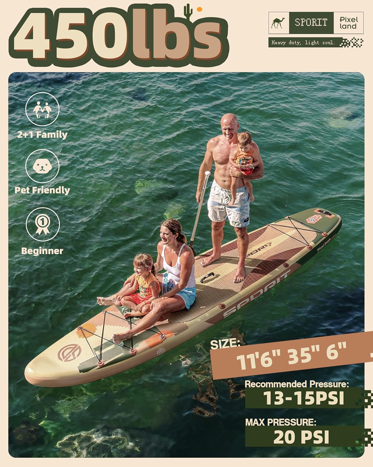 11'6" x 35" Extra Wide Inflatable Paddle Board for Adults, 450 lb Capacity Wide Stable Stand Up Paddle Board, 2–3 Person SUP, Heavy Duty 22 PSI, US Fin, Kayak D Rings, Large Stable Paddleboard