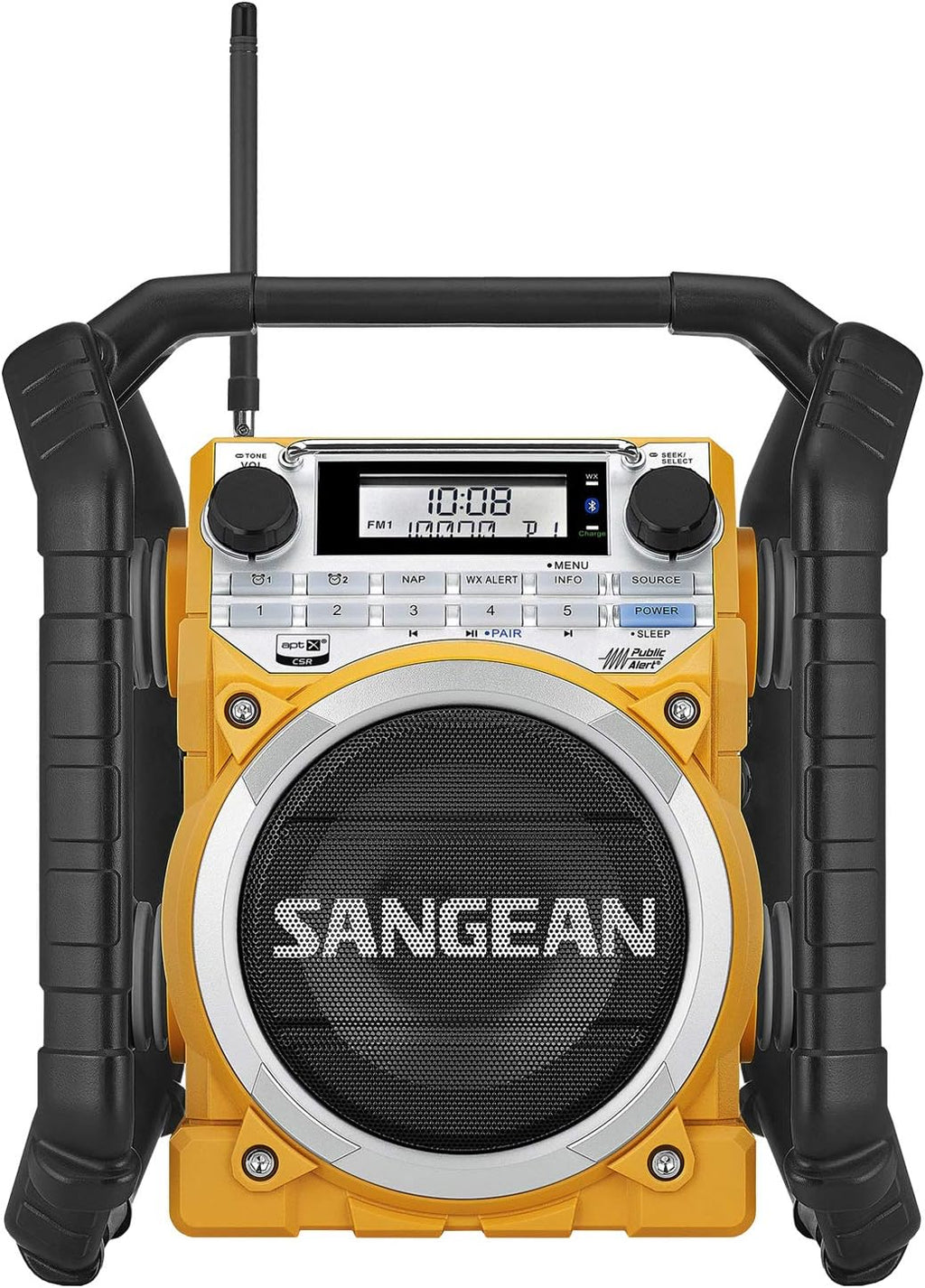 Sangean U4 Weather Alert Radio with Bluetooth, AM/FM, Aux-in Ultra Rugged Rechargeable Digital Tuning Radio, Yellow