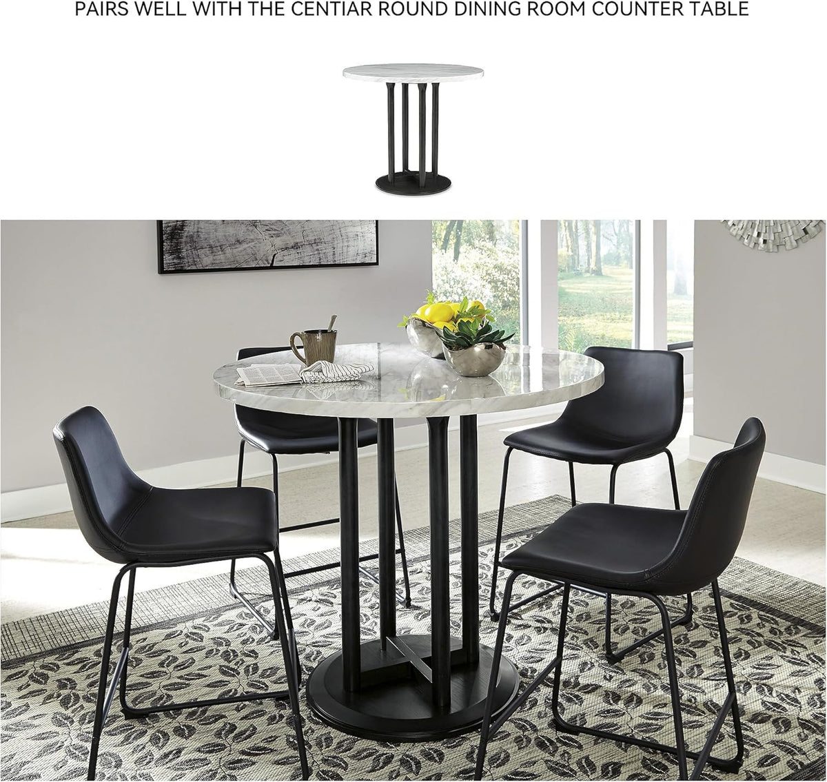 Signature Design by Ashley Centiar 24" Counter Height Modern Bucket Barstool, 2 Count, Black