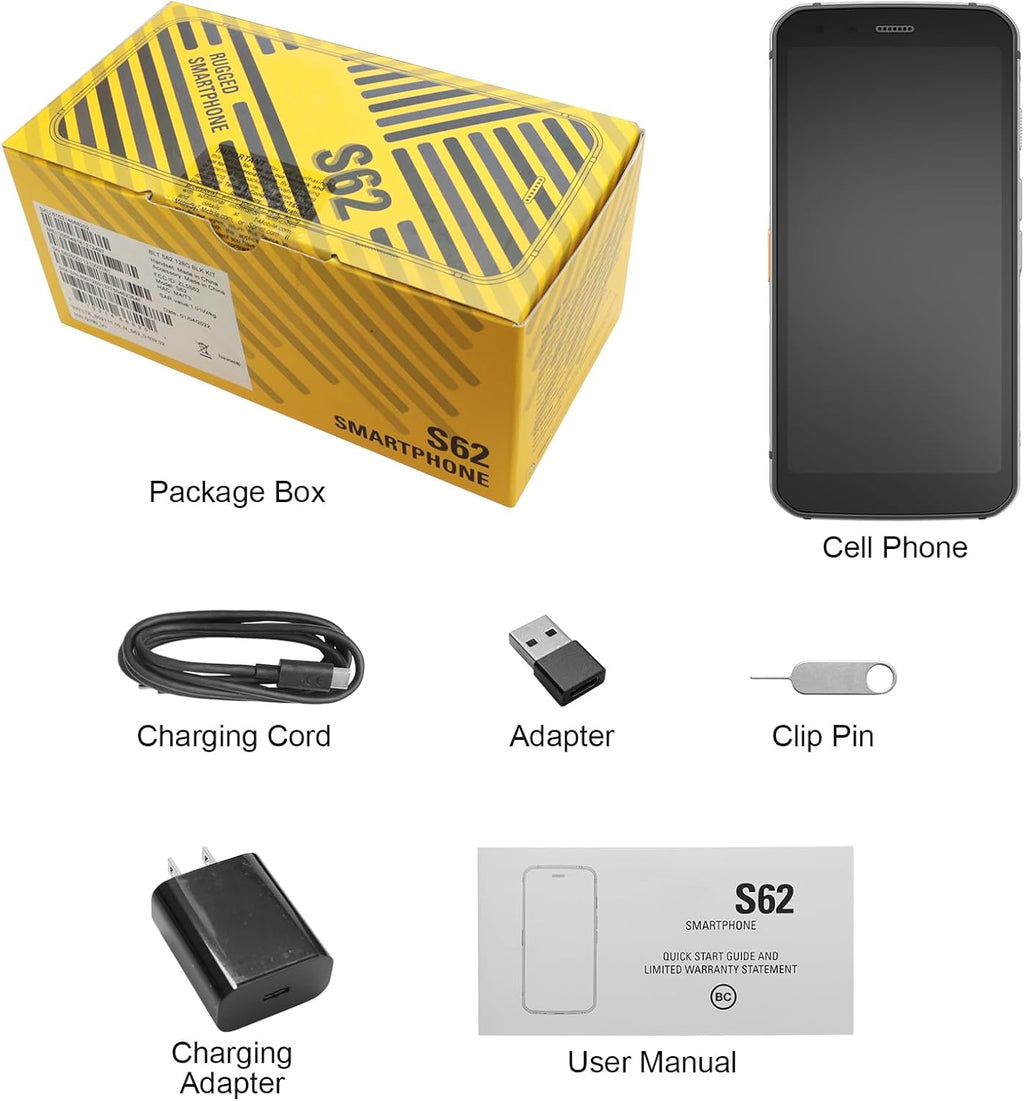 Unifone S62 Unlocked Rugged Cell Phone (128GB, 4GB) 5.7" IP68 Waterproof Android Smartphone, 12MP Dual Camera, All Day Battery, NFC, Fingerprint Unlock, Snapdragon 660 Nano Slot(Black)