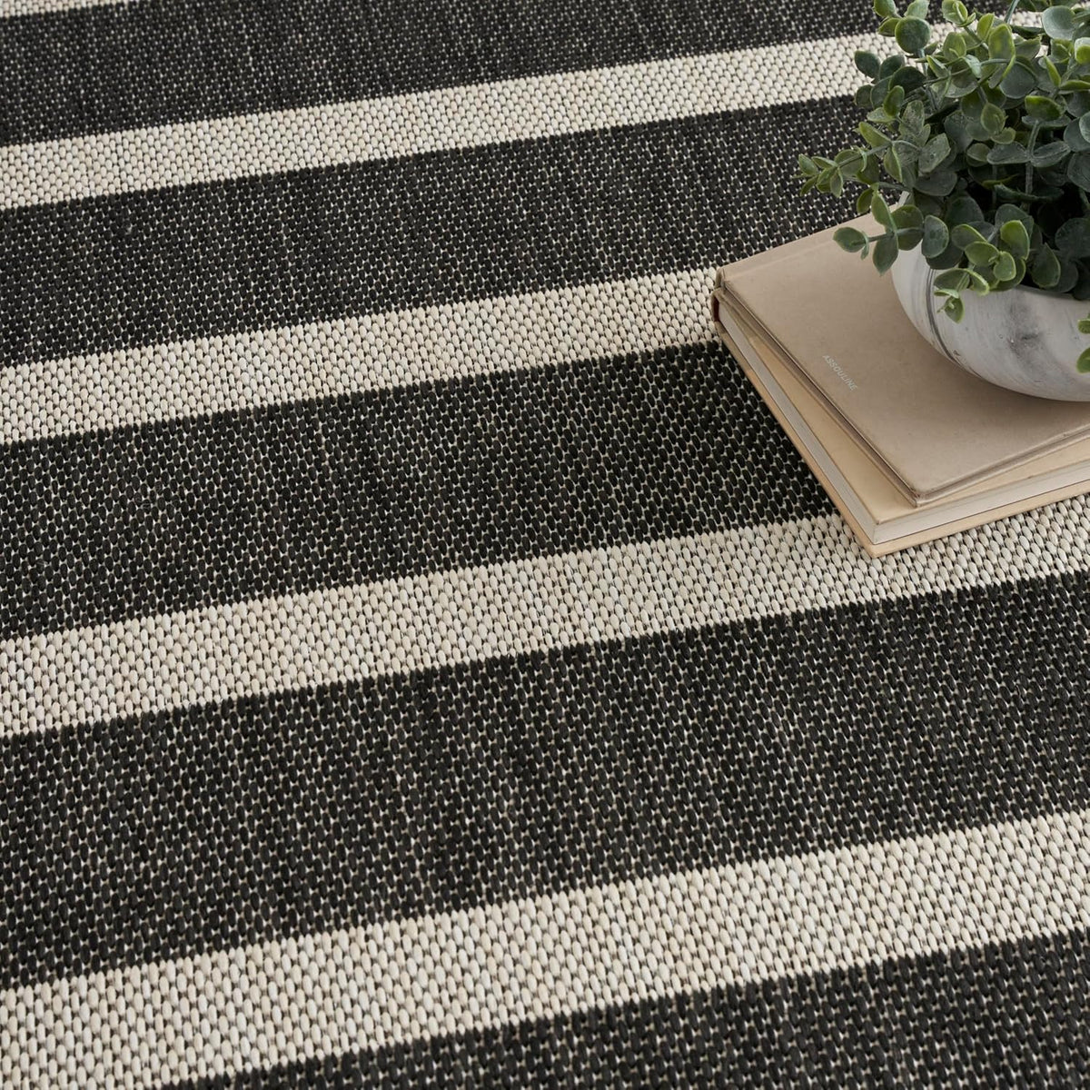 Nourison Home Positano Black Ivory 9' x 12' Area Rug - Easy Clean, Non Shedding, Bed Room, Living Room, Dining Room, Kitchen (9' x 12')