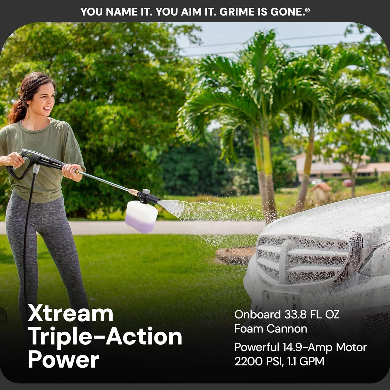 Sun Joe SPX3000-XT XTREAM 2,200 PSI Pressure Washer with 14.9A Motor, Includes 4 Quick-Connect Nozzles, High-Pressure Hose, Garden Hose Adapter, and 35-Foot Power Cord