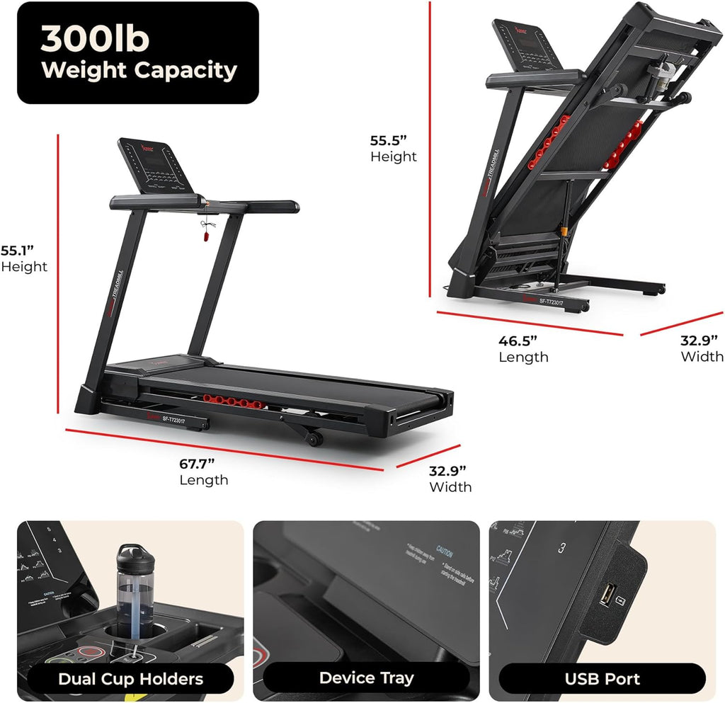 Sunny Health & Fitness Treadmill Elite Smart Auto Incline for Home Use, Wide Running and Walking Deck, Flex Shock Suspension with 300 LB Weight Capacity Bluetooth SunnyFit App