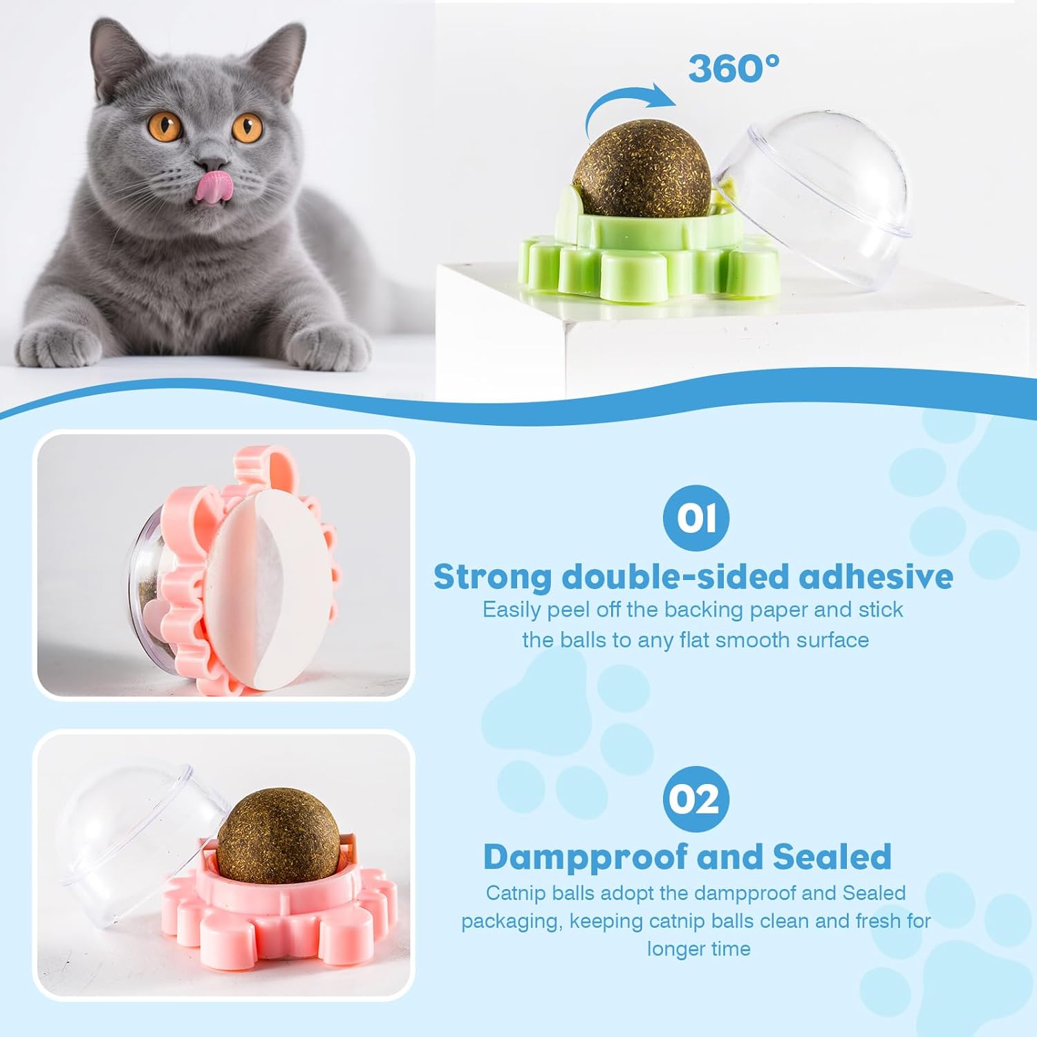 4-Pack Catnip Rollerball Wall Catnip Balls for Cats Wall Cat Mint Ball Help Cats Regulate Their Mood and Clean The Mouth