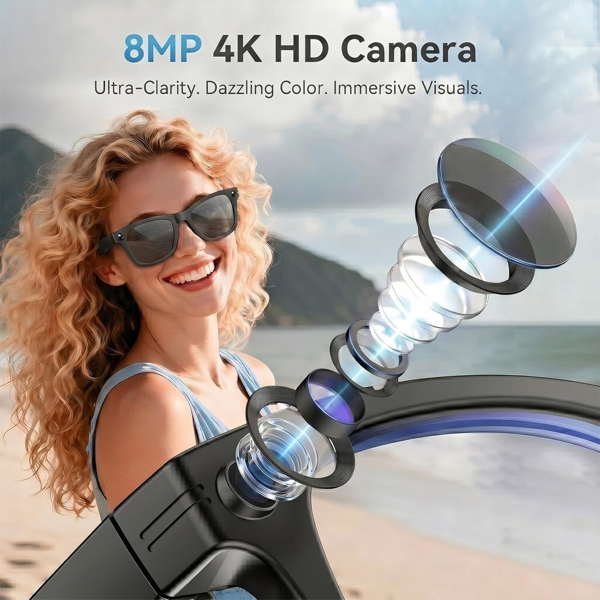 2026 AI Smart Glasses for Men Women,8MP 4K Camera Glasses,Supports AI Voice Control/Photo/Video/Audio Recording,Bluetooth Glasses with 133 Translations,Blue Light Blocking Lenses+Extra Sunglasses