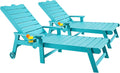 ONBRILL Patio Chaise Lounge Set of 2, Outdoor Lounge Chairs with 5-Level Adjustable Backrest, CupHolder, No Fade, No Break, 350lbs Capacity, HDPS Material, Blue