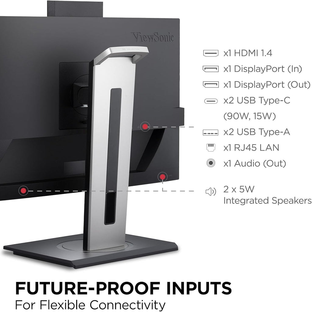ViewSonic VG2757V-2K 27 Inch 1440p Video Conferencing Docking Monitor with Windows Hello Compatible IR Webcam, Advanced Ergonomics, and 90W USB C for Home and Office