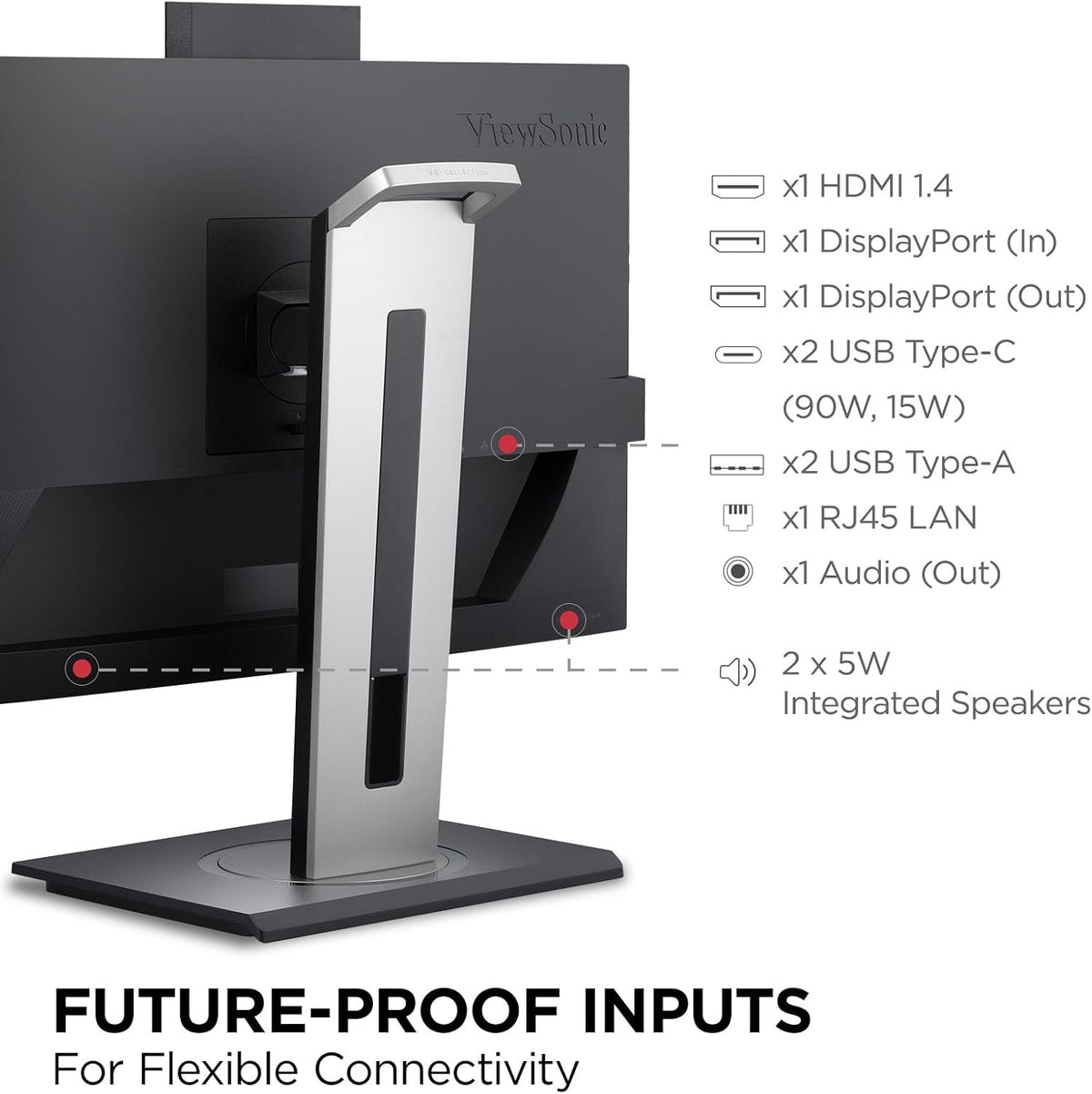 ViewSonic VG2757V-2K 27 Inch 1440p Video Conferencing Docking Monitor with Windows Hello Compatible IR Webcam, Advanced Ergonomics, and 90W USB C for Home and Office