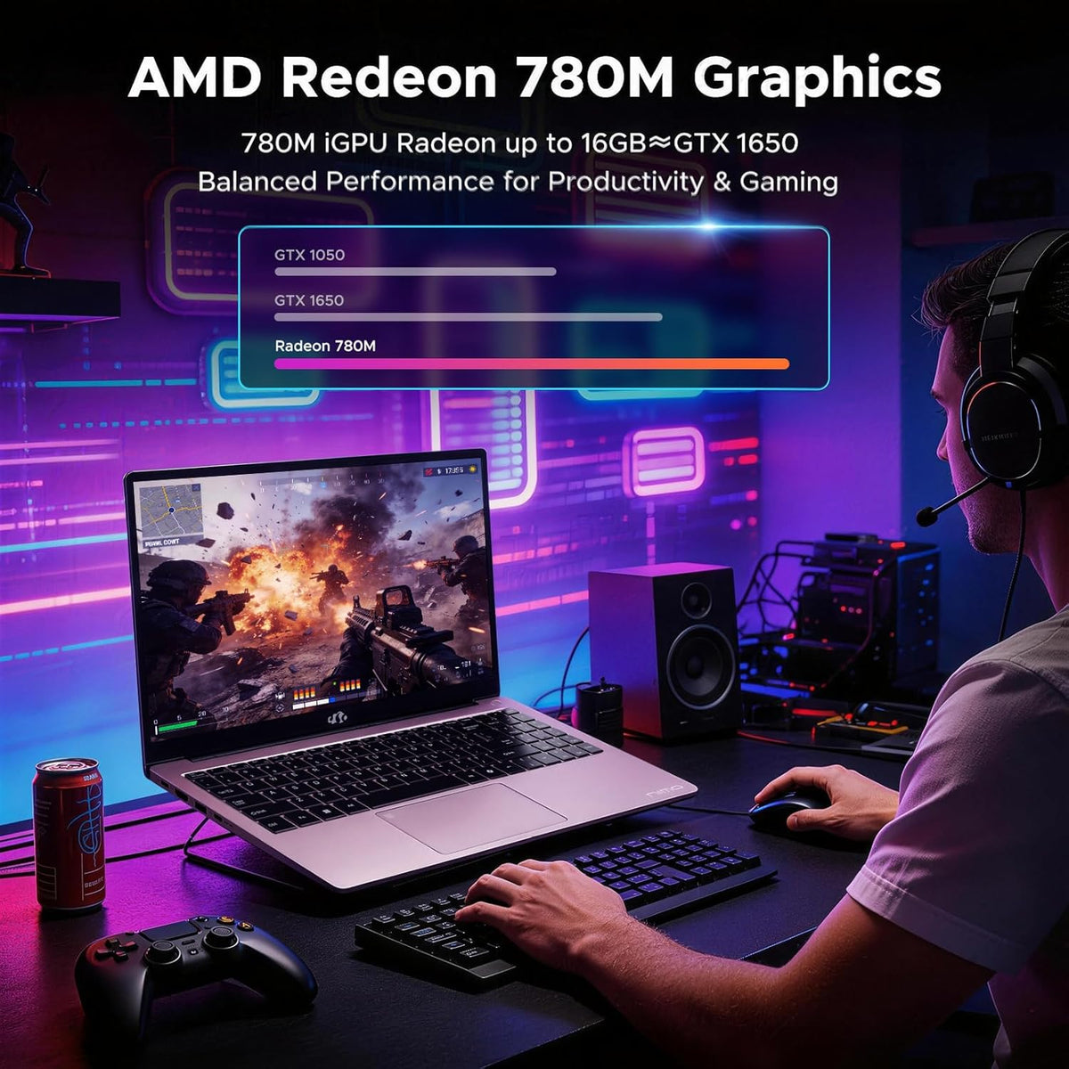 NIMO 15.6" IPS FHD-Gaming-Laptop, AMD Ryzen 7 8745HS 32GB DDR5 RAM 1TB SSD (8C/16T, up to 4.9GHz) Radeon 780M Graphics Business Computer with 100W Type-C Backlit Keyboard, Fingerprint USB-C 4.0