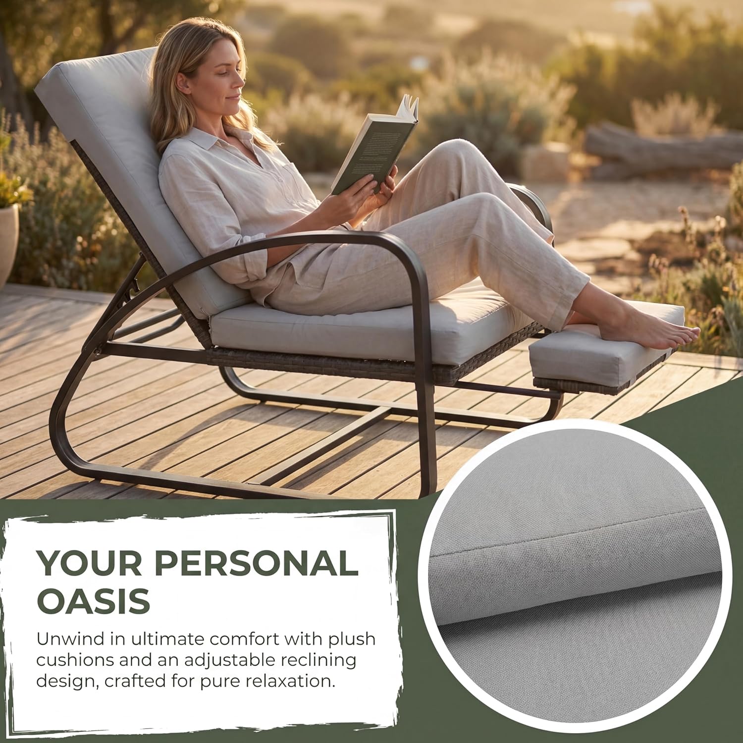Outdoor Chaise Lounge Chairs Set with Table, 5-Position Adjustable Patio Recliner, Conversation Furniture for Deck, Lawn, Garden, Off-White