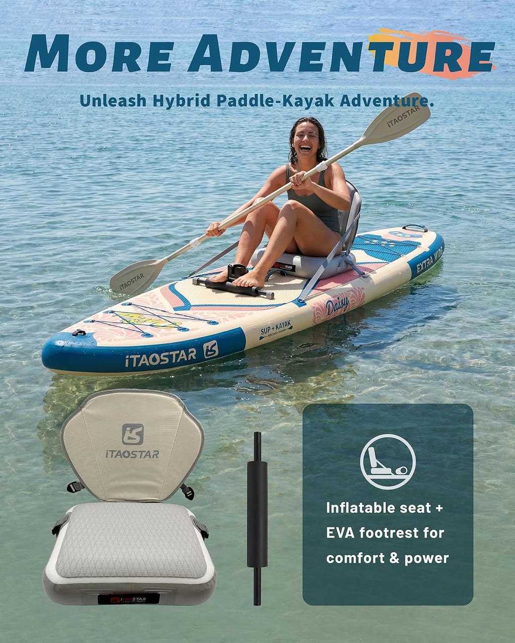 iTAOSTAR Daisy 11'6' × 35” Extra Wide Paddle Board with Seat, One-Stop Premium SUP Board Accessories, Tailored 5 Fins, Stable Stand Up Paddle Boards for Youth of All Skill Levels