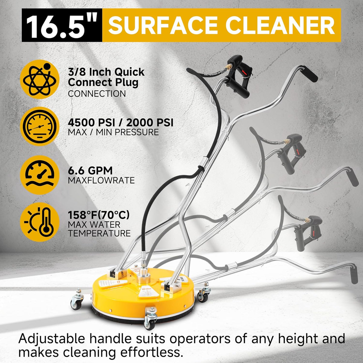 Tool Daily 16.5” Pressure Washer Surface Cleaner with Dual Handle, Surface Cleaner for Pressure Washer Attachment with 4 Wheels for Driveway, Sidewalk, Patio, Deck Cleaning