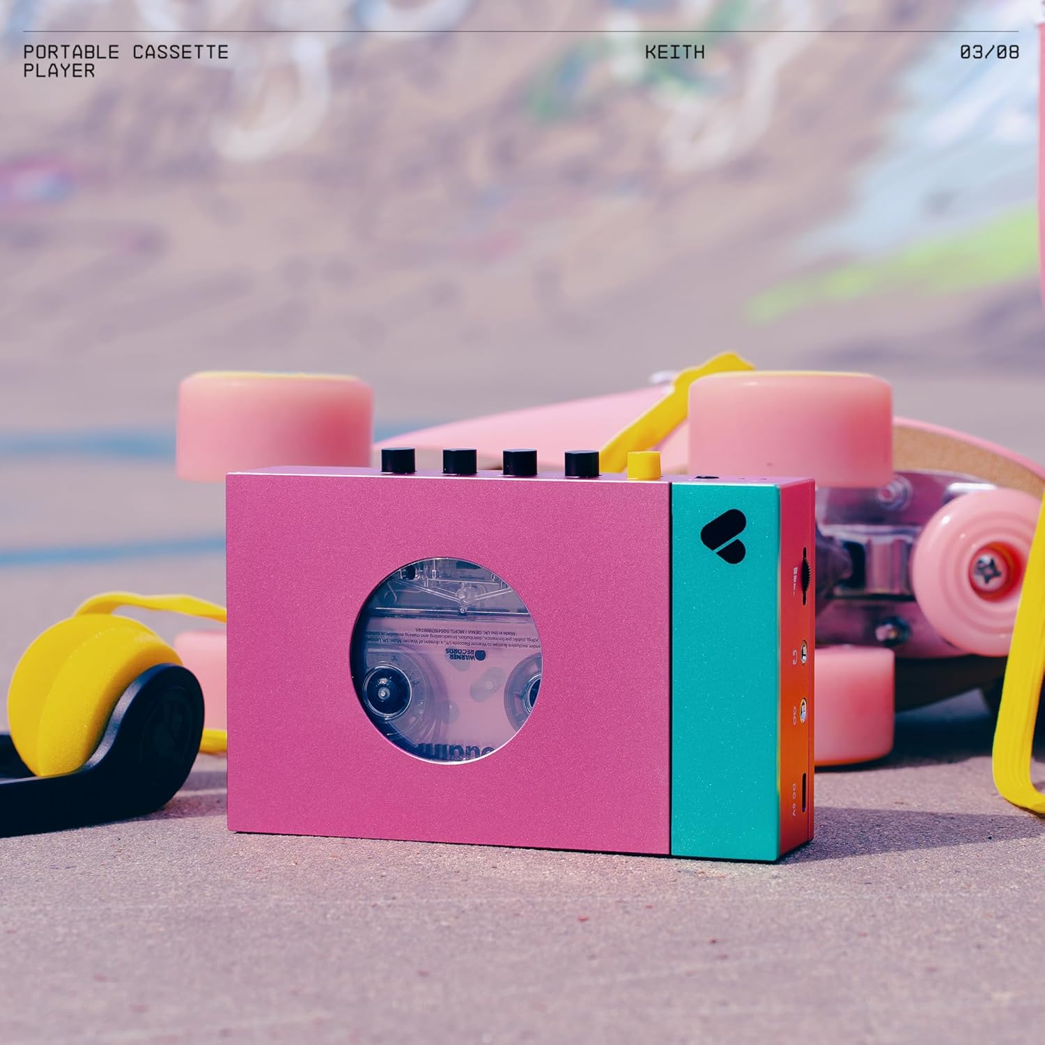We are Rewind Portable Cassette Player - Cassette Tape Recorder with Bluetooth Connection Speaker or Headphones, 3.5mm Audio Cable - (Edith, Pink & Green)