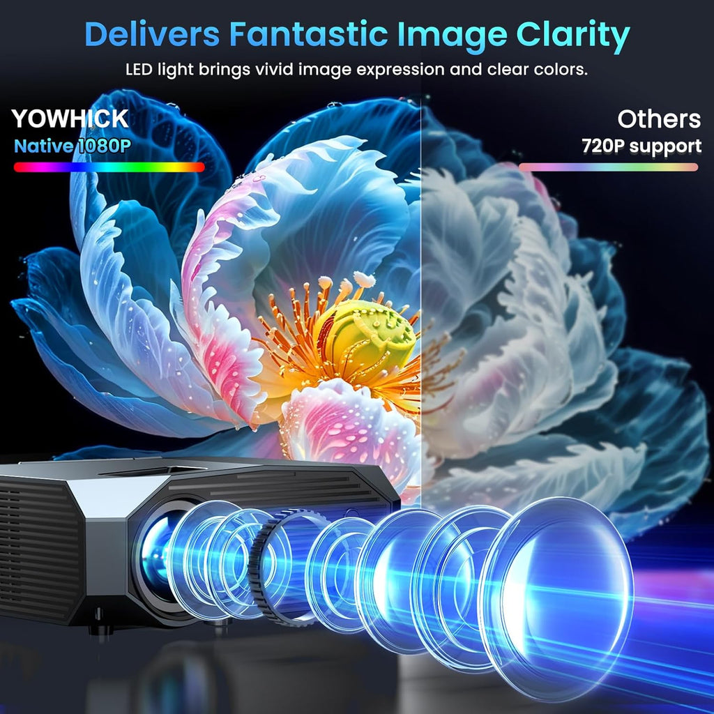 Compatible with Netflix/High Brightness Smart Projector with WiFi 6 and Bluetooth 5.3, 4K Outdoor Movie Projector with Prime Video/YouTube, Portable Proyector Compatible with HDMI/USB/iOS/Android