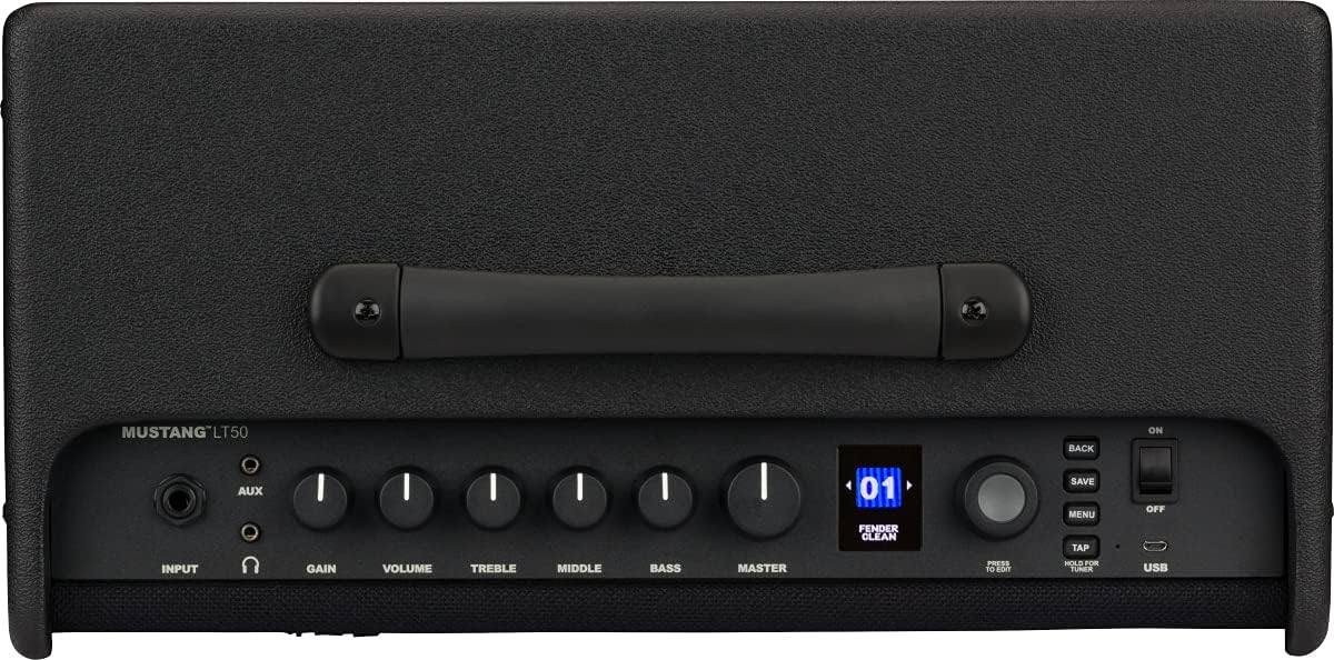 Fender Mustang LT50 Guitar Amp, 50 Watts, with 2-Year Warranty 30 Preset Effects with USB Audio Interface for Recording, Black