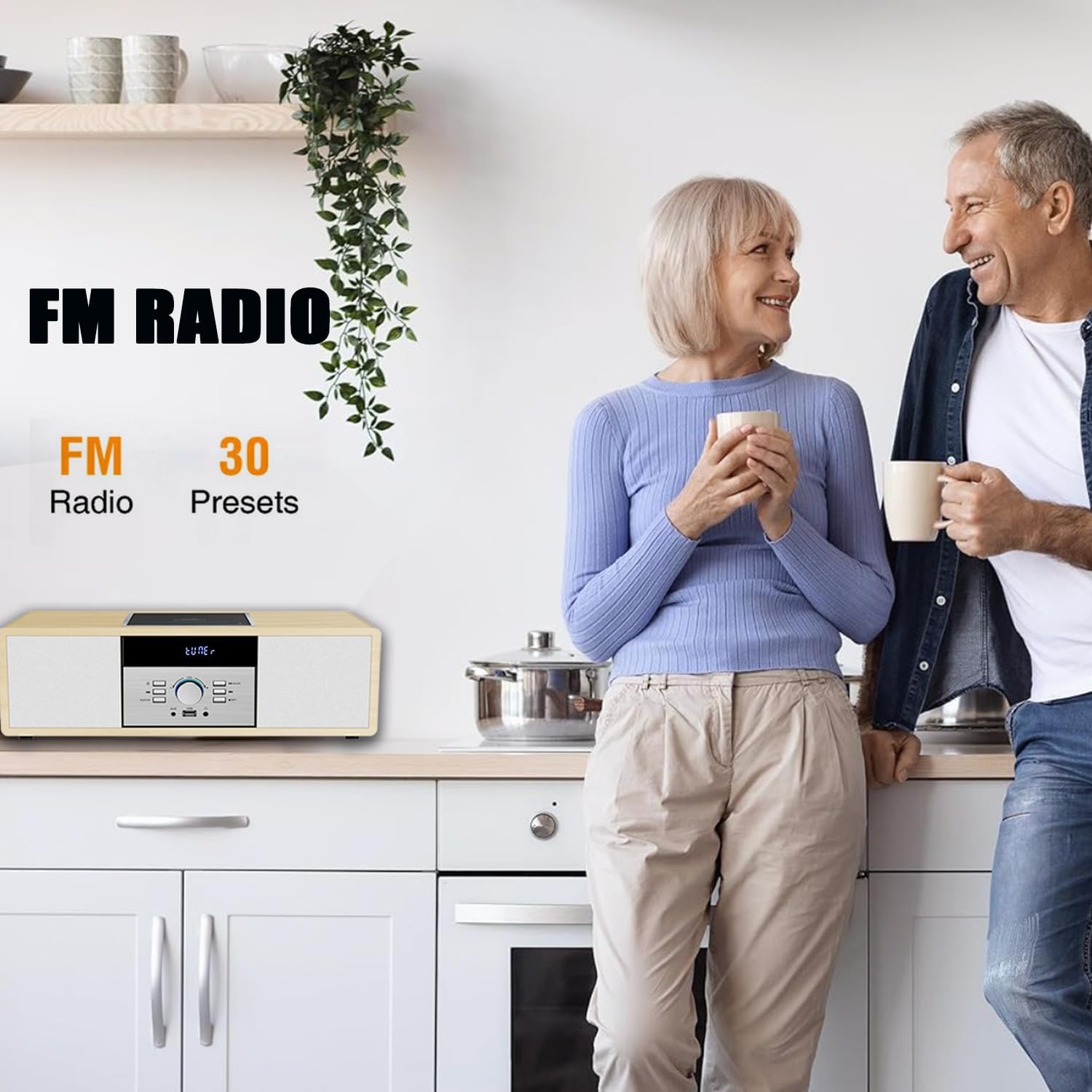 Bluetooth Stereo System for Home with CD Player, Vintage Wooden Hi-Fi Music System with Bluetooth, FM Radio, AUX & USB Input, Remote Control, Compact Radio & Stereo