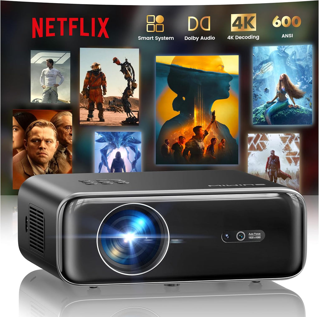 Built-in Apps/4K Support Smart Outdoor Projector with WiFi and Bluetooth, Movie Projector, DoIby Audio with Dual Speaker, Auto Focus w/ YouTube&PrimeVideo Proyector, Upgrad P62 Pro