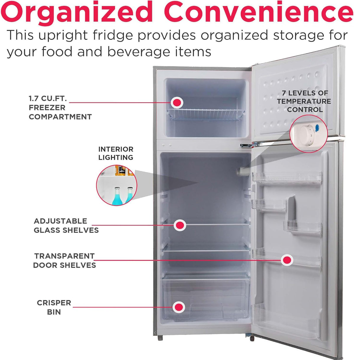 Frigidaire EFR753, 2 Door Apartment Size Refrigerator with Freezer, Retro Chrome Handle, 7.5 cu ft, Platinum Series, Stainless Steel, 7.5