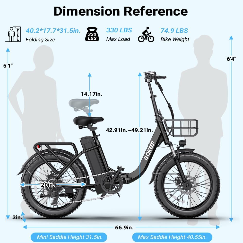 Folding Electric Bike, 1300W Peak Motor, 75 Miles PAS Range, 52V 13Ah Removable Battery, 20" Fat Tire & Front Suspension Electric Bicycles, 20MPH 7-Speed Commuter Ebike, UL2849 Certified, Black