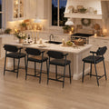 IDEALHOUSE Bar Stools Set of 4 with Armrests, Counter Height Bar Stools Set with Footrest & Soft Back, Metal Barstools Set with Wide Upholstered Seat for Kitchen Islands, Counter Bars, Rustic Black