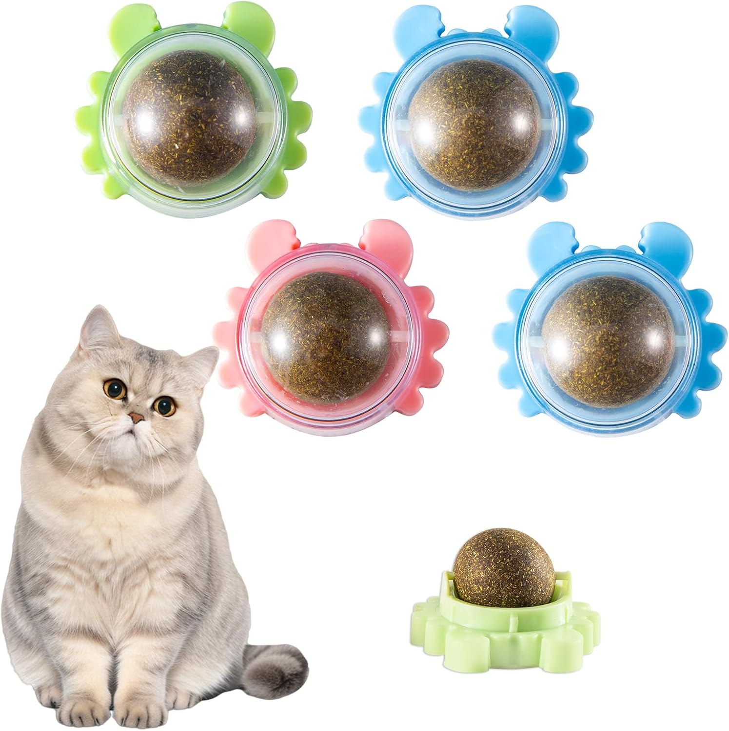 4-Pack Catnip Rollerball Wall Catnip Balls for Cats Wall Cat Mint Ball Help Cats Regulate Their Mood and Clean The Mouth