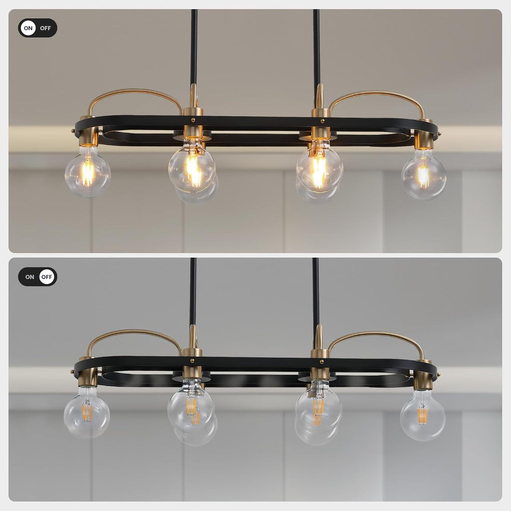 6 Lights Rectangular Chandelier, Black and Gold Linear Chandelier Rectangle Pendant Light Fixture, Modern Chandeliers for Kitchen Island Dining Room Over Table L-30''