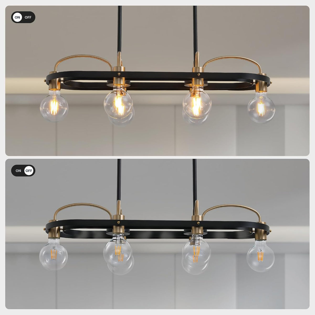 6 Lights Rectangular Chandelier, Black and Gold Linear Chandelier Rectangle Pendant Light Fixture, Modern Chandeliers for Kitchen Island Dining Room Over Table L-30''