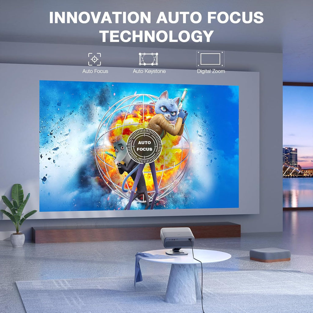 Officially-Licensed APP & 2500ANSI 4K Projector with WiFi and Bluetooth,3D Dolby Audio and Auto Focus Smart Projector,Outdoor Movie Home Theater Proyector with Omni-Adjustable Stand (grey)