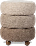Glitzhome Round Ottoman with Storage, Small Foot Stool, Modern Accent Stool Upholstered Vanity Stool with Rubberwood Ball Feet for Bedroom Living Room Dorm Room, Gradient Brown