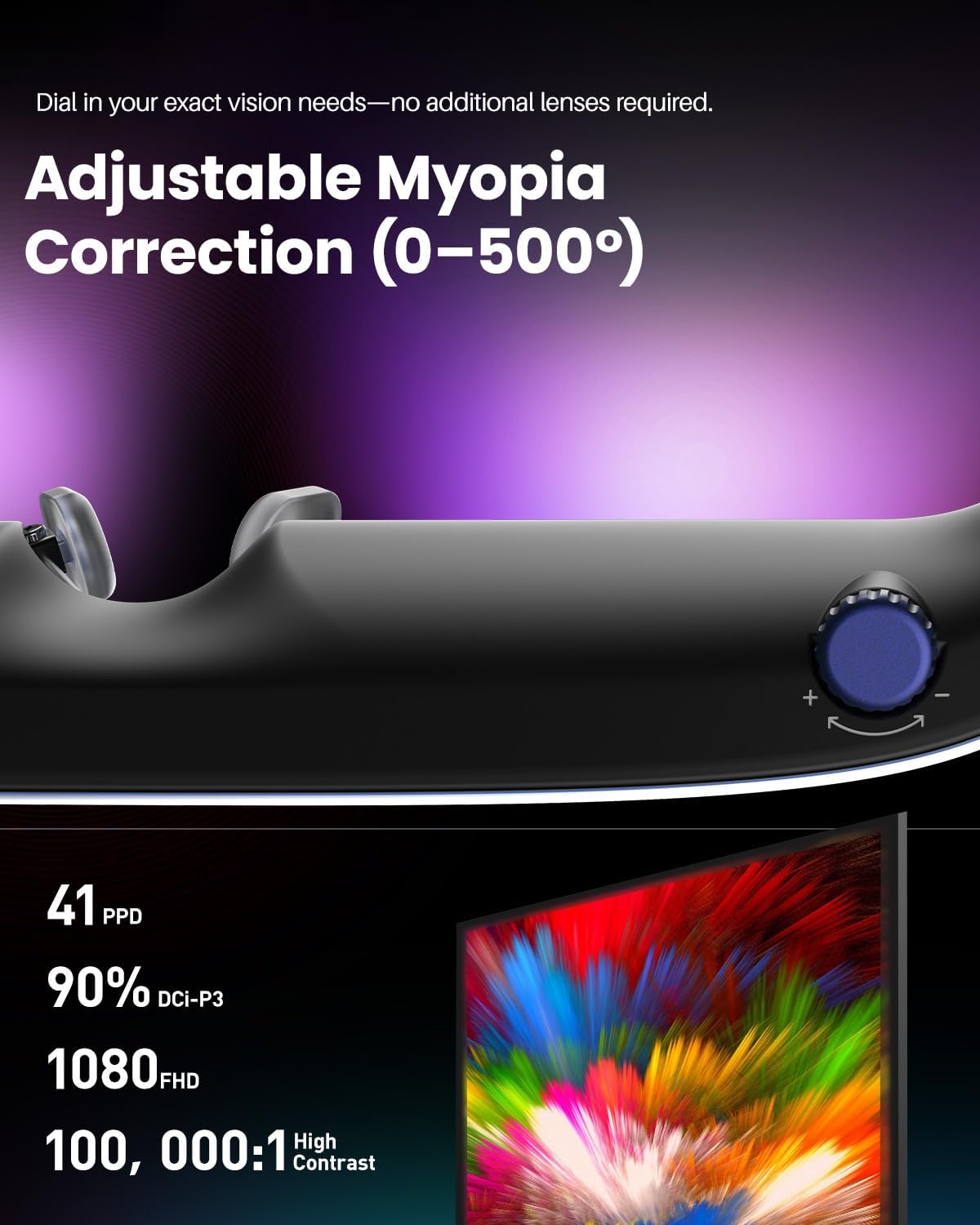 TOZO VIZO V1 AR Glasses with Ultra-Bright Display, Built-in Stereo Speakers, Adjustable Myopia Correction (0–500°), 118" Virtual Mega Screen, 2D/3D Mode Switching Compatible for iPhone/Mac/PC