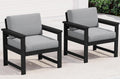 SERWALL 2 Pieces Single Cushioned Lounge Chair, Black HDPE Outdoor Adirondack Sofa Armchair with Grey Cushion