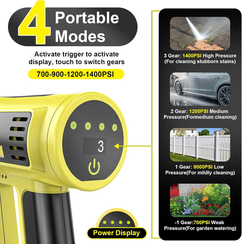 Cordless Portable Washer, Brushless Motor, 4 Speed Modes, 6-in-1 Swivel Nozzle, 2 x 4.0 Ah Batteries, 5 m Hose, Lightweight Handheld Car Washer for Home, Garden