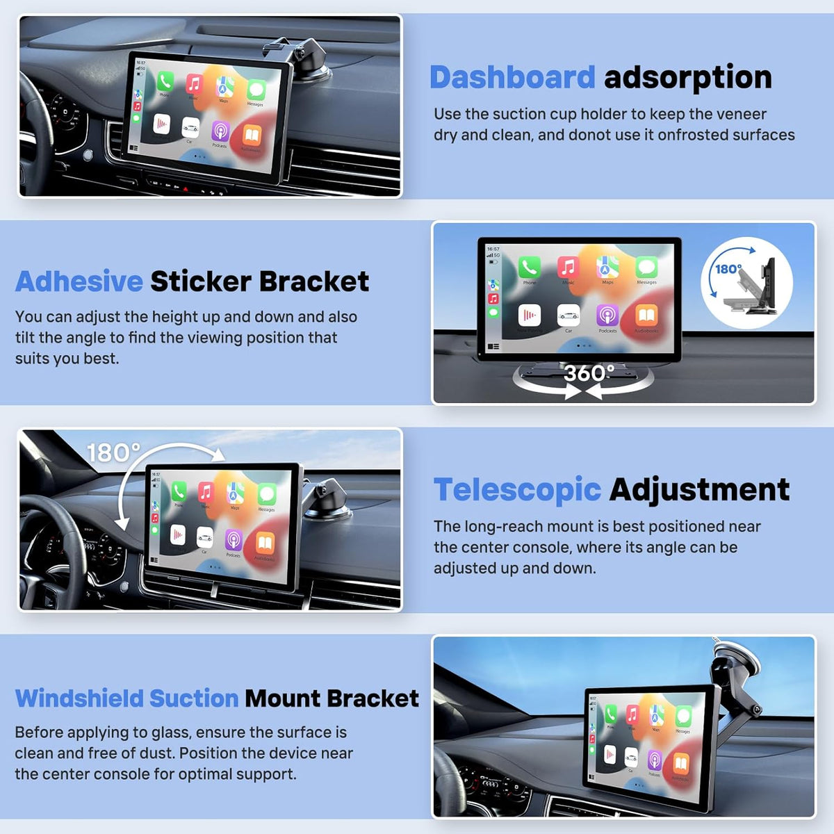 9" Wireless Apple Carplay Screen for Car with 4K Dash Cam, Portable Apple Carplay & Android Auto with 1080p Backup Camera DVR, Voice Control/GPS Navigation/Mirror Link/BT