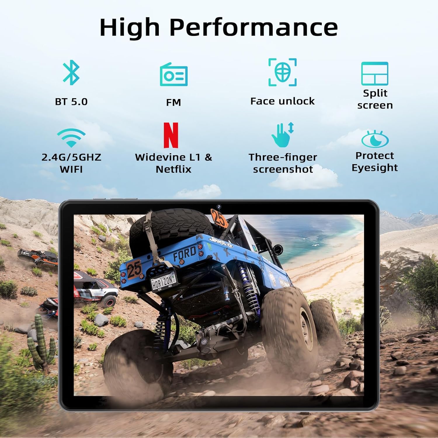 10 Inch Tablet, Android 15 Tablet with Octa-core Cortex, 18GB RAM 128GB ROM/1TB TF, Widevine L1, Gaming Tablet HD Display Touchscreen, Dual Speakers, 8MP+5MP, 5G WiFi, 6000mAh Bluetooth, Face Unlock