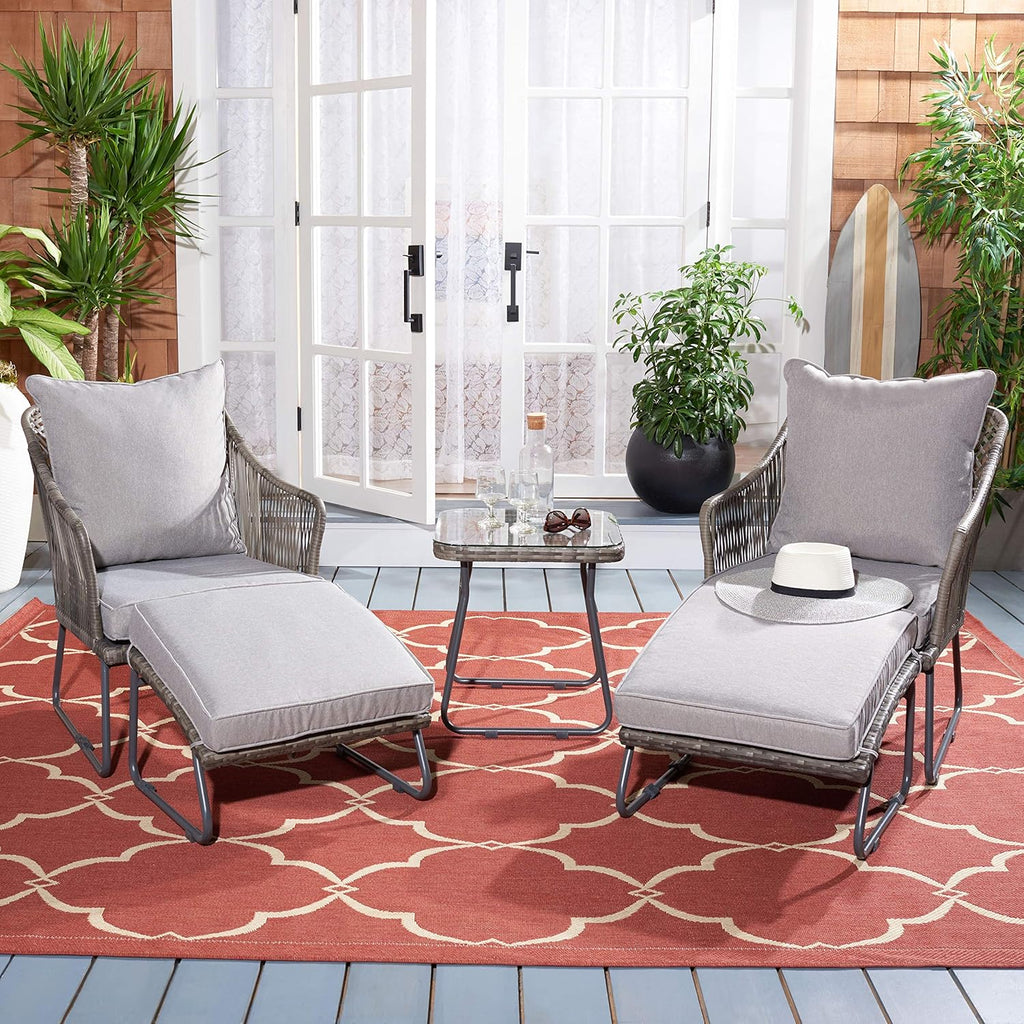 SAFAVIEH Outdoor Collection Narda Natural Grey/Grey Cushion 5-Piece Patio Chaise Lounge Set (PAT9018B-2BX)