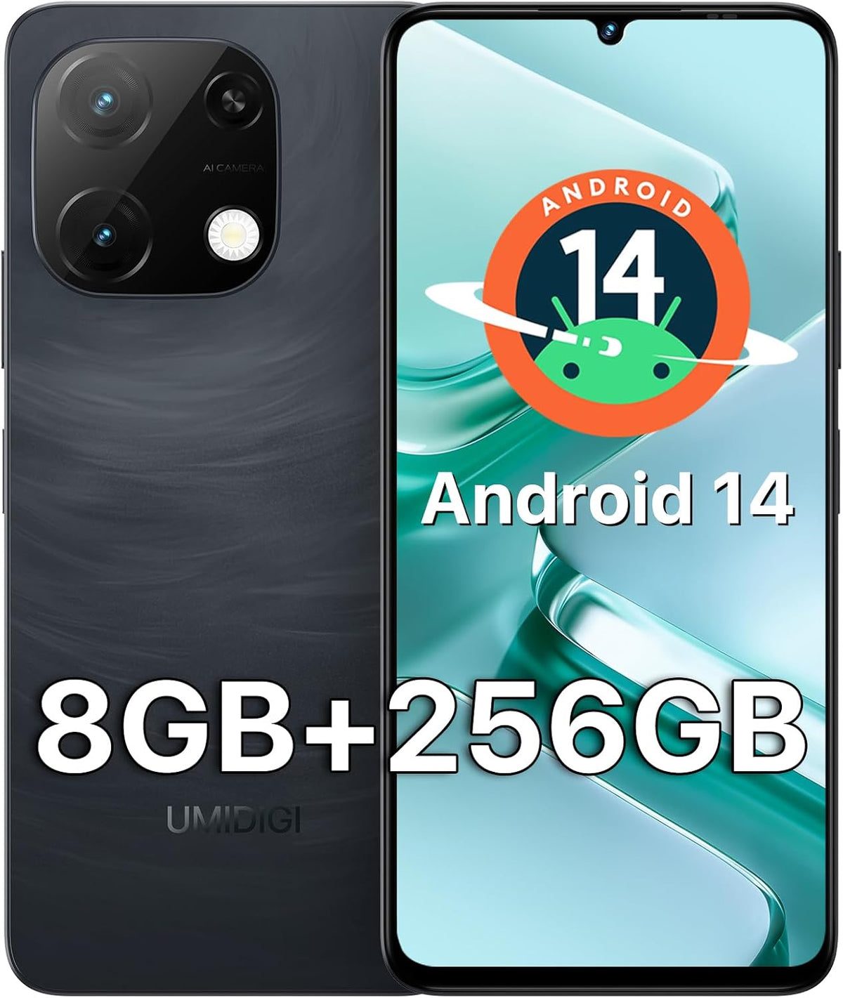 UMIDIGI Unlocked Phone,G9T Android 14 Cell Phone,8(4+4)+256GB 1TB Octa-Core,6.75" HD+ Smartphone,5000mAh,AI Face & Fingerprint Unlock,4G Dual SIM Phone,GPS,FM Radio,Unlocked Android Phones