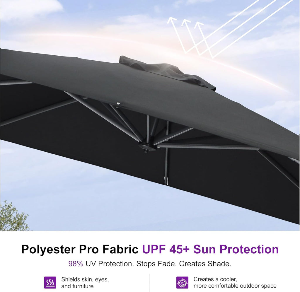 PURPLE LEAF 10 Feet Square Cantilever Umbrella Patio Umbrella with Base Outdoor Umbrella Aluminum Offset with 360-degree Rotation for Garden Deck Pool Patio Black