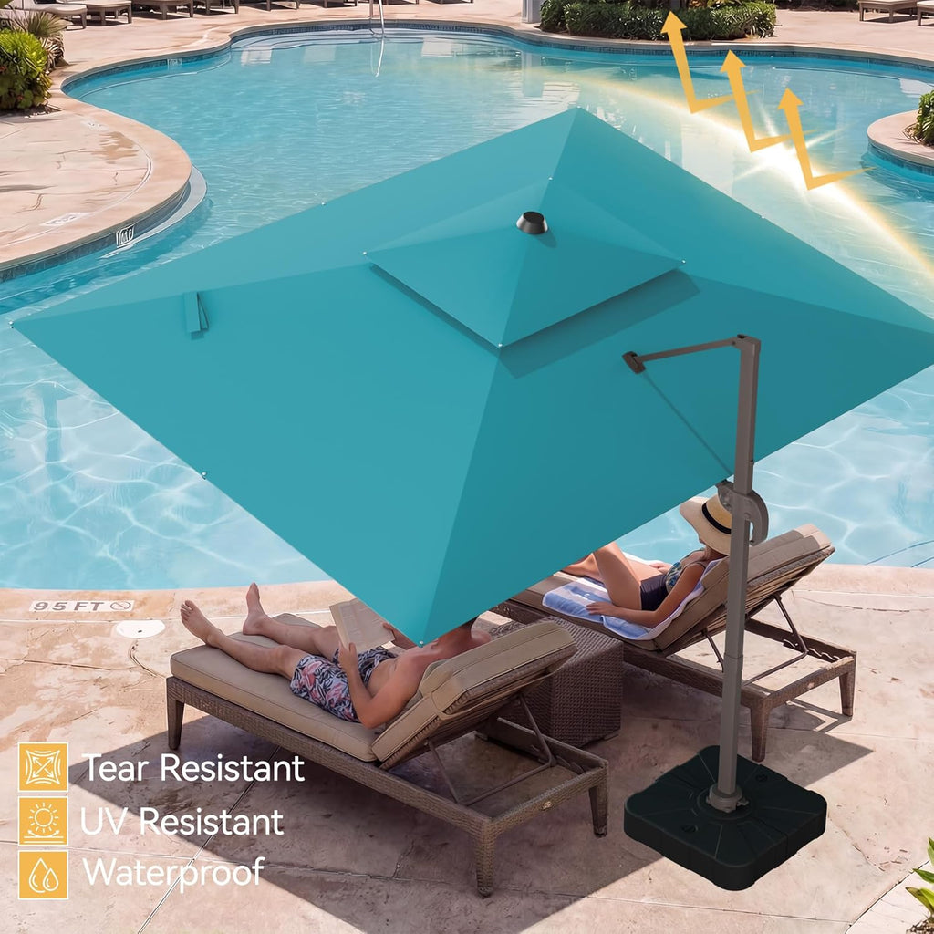 9x12 FT Patio Umbrella, Large Cantilever Rectangular Double Top Heavy Duty Offset Umbrellas with 360° Rotation, Outdoor shade for Garden Deck Pool, Turquoise
