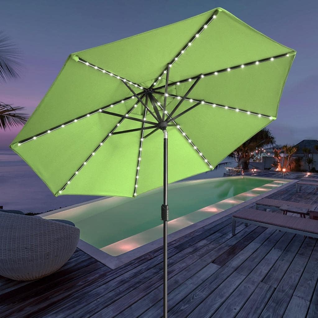 EliteShade USA 10-Year-Non-Fading 9ft Market Patio Umbrella, Commercial Grade Table Sun Umbrella with 80 Solar LED Lights, Crank Open, Windproof & UPF 50+ UV Protection for Garden, Deck, Pool, Backyard, Macaw Green