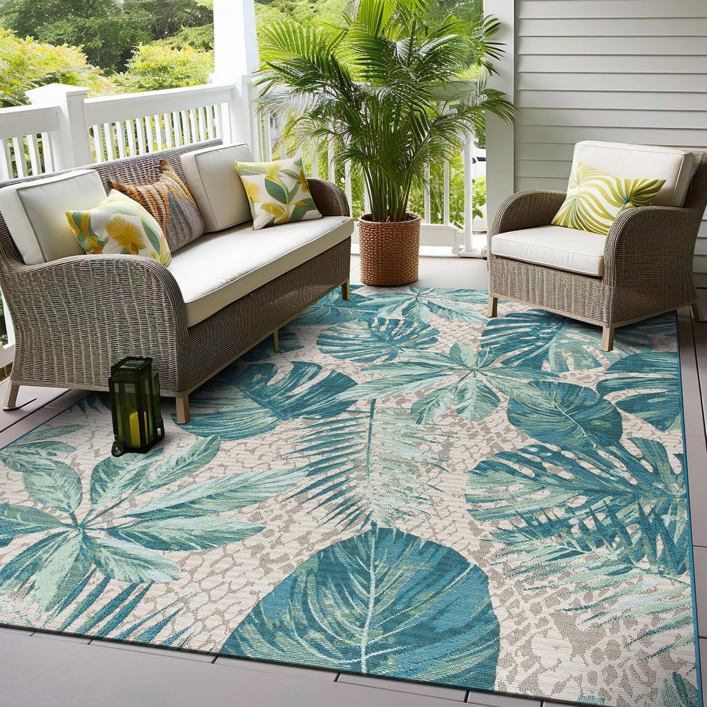 Rugshop Blue Contemporary Tropical Floral Indoor/Outdoor Area Rug — Weather Resistant for Living Room, Dining Room and Office, 6'6" x 9'