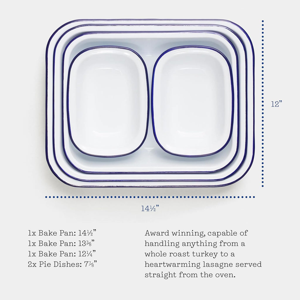 Falcon Enamelware Baking Set, 5-Piece Enamel Bakeware Sets, Large to Small Baking Pans, Non-Toxic, Dishwasher Safe & Freezer Friendly, Pigeon Gray