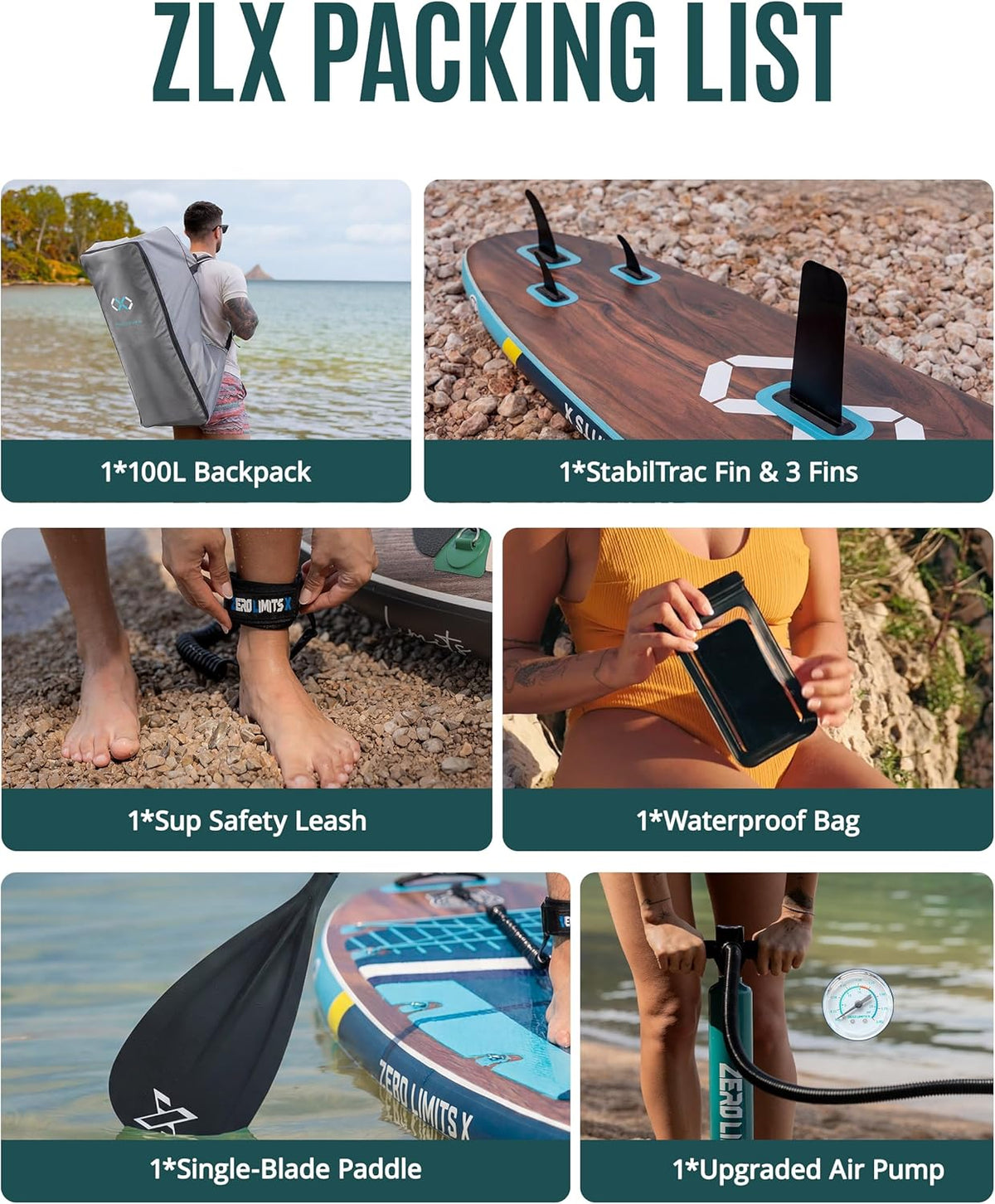 ZLX 11'6"x35" Ultra Wide Inflatable Stand Up Paddle Board | Stable Non-Slip Deck Pad, Unique Fin System, Premium SUP Accessories & Backpack - Upgraded Pump for Adults, All Skill Levels