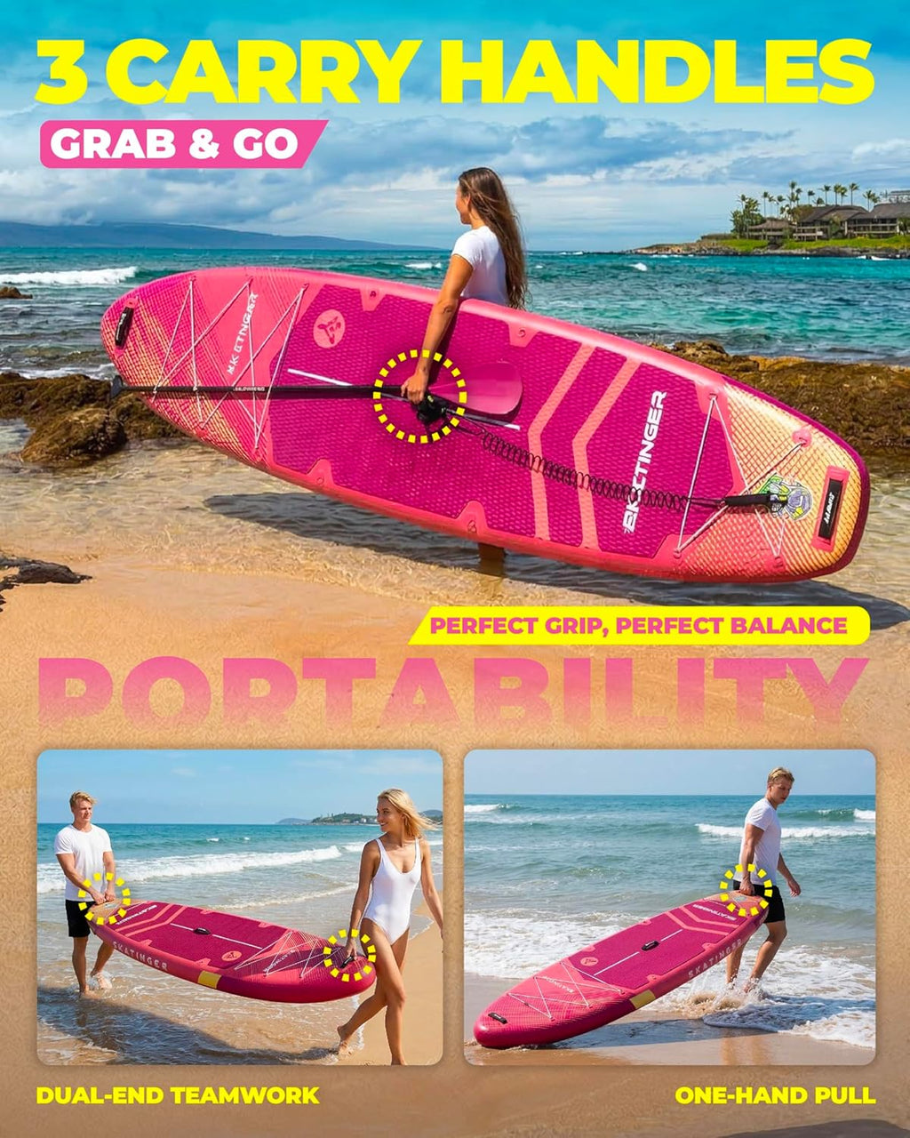 Skatinger 11'6×35" Super Wide Inflatable Paddle Board, Ultra Stable Stand Up Paddleboards for 450lb/3 People/Family/Big Size w/Shoulder Strap, 100L Backpack, Ultra-Light All-Round Sup Board