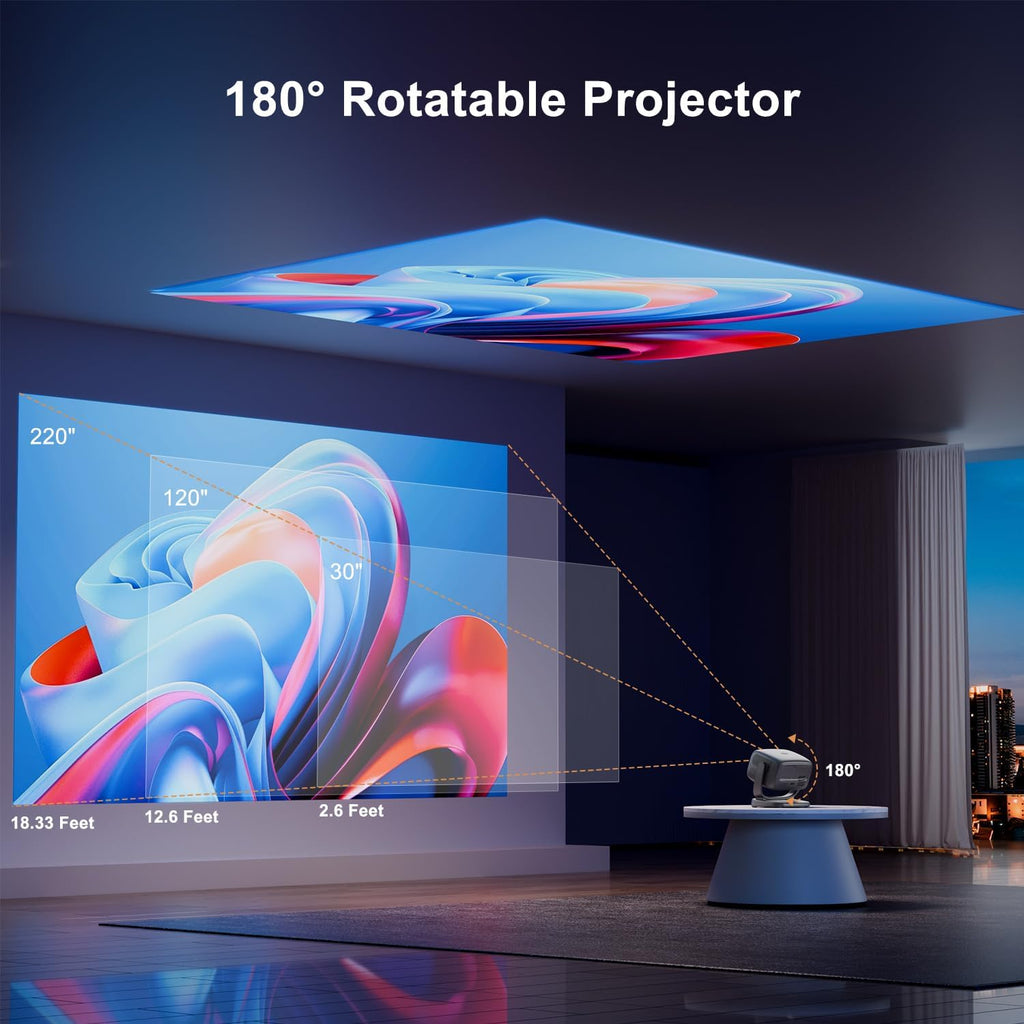 4K Smart Portable Projector with 5G WiFi,Bluetooth 5.2,600 ANSI Projector with Built in App,1080P Outdoor Movie Projector with 4P4D Correction,Rotatable 180°,Max 220" Compatible with iPhone/Android/TV