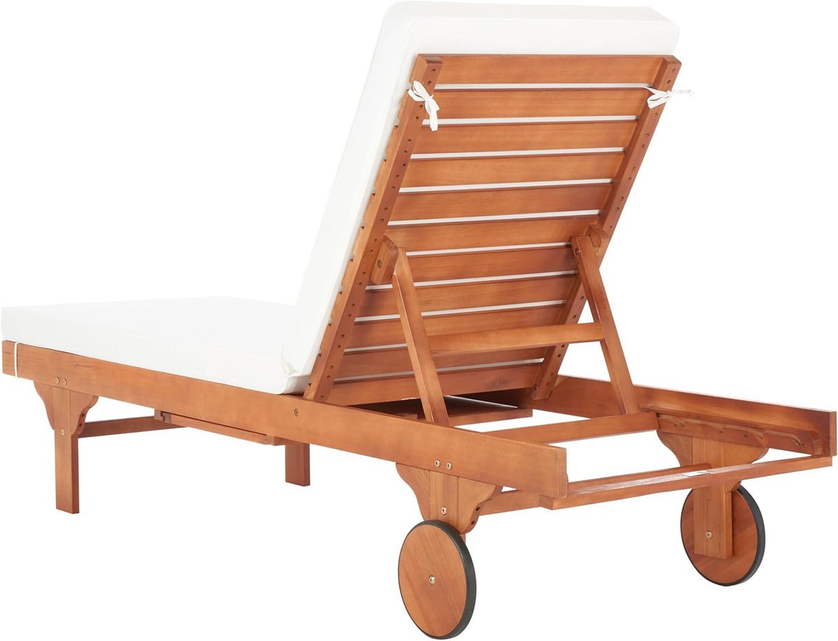 SAFAVIEH Outdoor Collection Newport Natural/ Beige Cushion Built-in Side Table Adjustable Chaise Lounge Chair