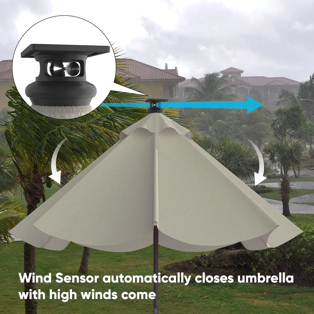 Above Height 2 Series Motorized Patio Umbrella – Remote, Solar & USB-C Charging, Center LED, Wind Sensor Auto-Close, Rust-Resistant Aluminum, UV Block for Backyard, Pool, Garden, or Beach